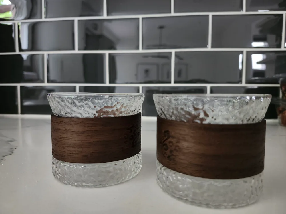 Textured Glass Cup with Wooden Sleeve thumbnail