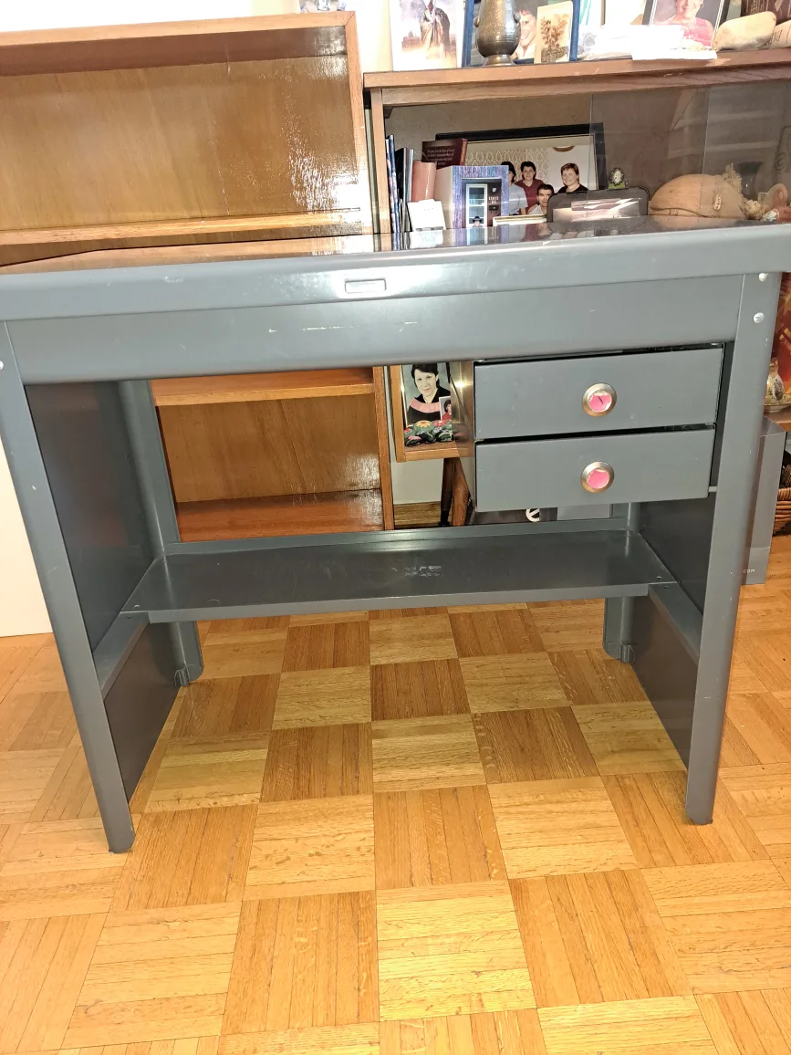 Vintage Grey Metal Desk with Drawers - kids desk thumbnail