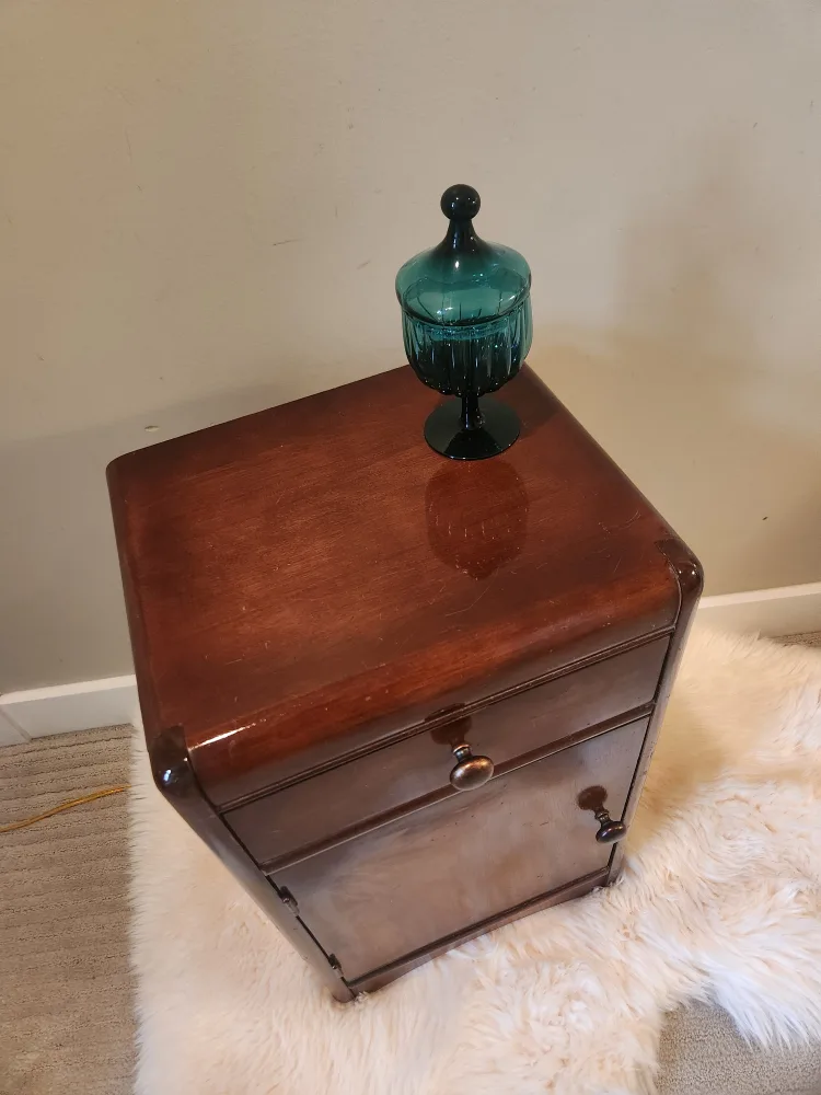 MCM Wood Nightstand with Drawer & Door thumbnail