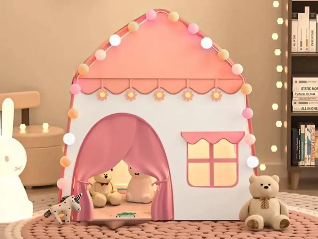 Kids Pink & White Play Tent - 51x51x39 inches image indicator(2)