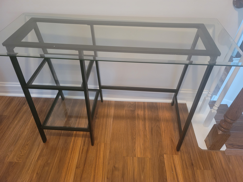 Glass Top Desk with Black Metal Frame