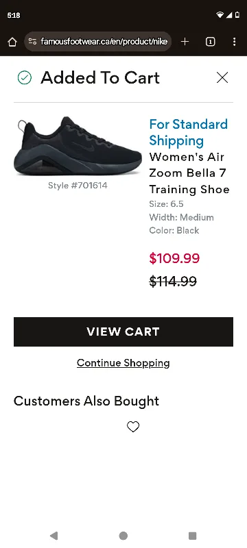 Nike Air Zoom Bella 7 Training Shoe - Women's, Black, Size 6.5 thumbnail
