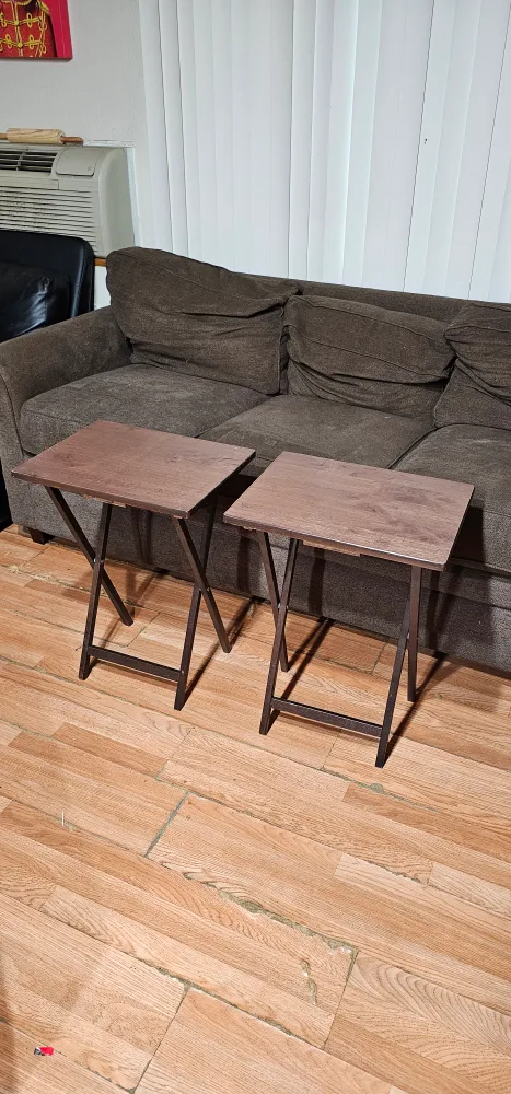 Set of 2 Brown Folding TV Tray Tables thumbnail