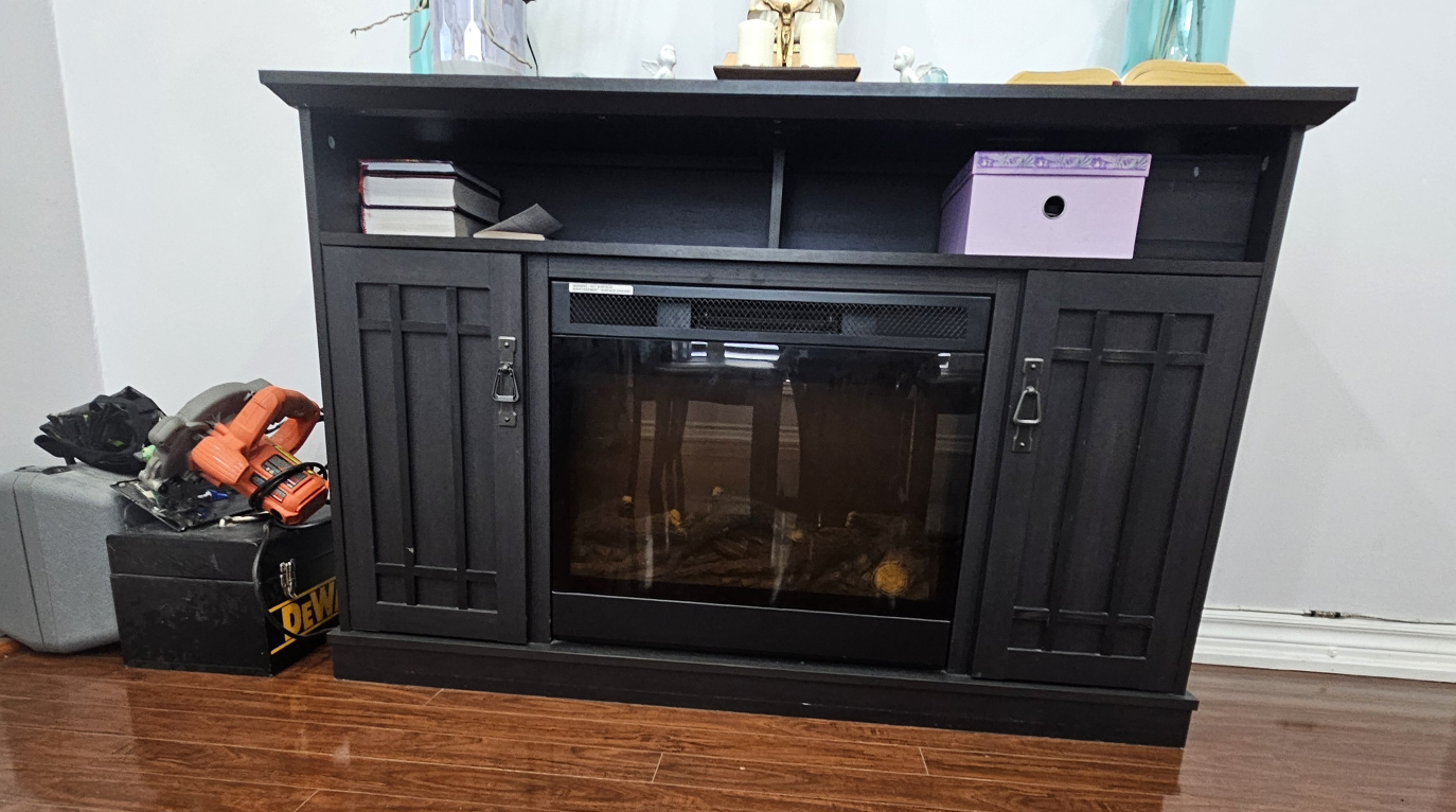 Media Console /Black TV Stand with Electric Fireplace