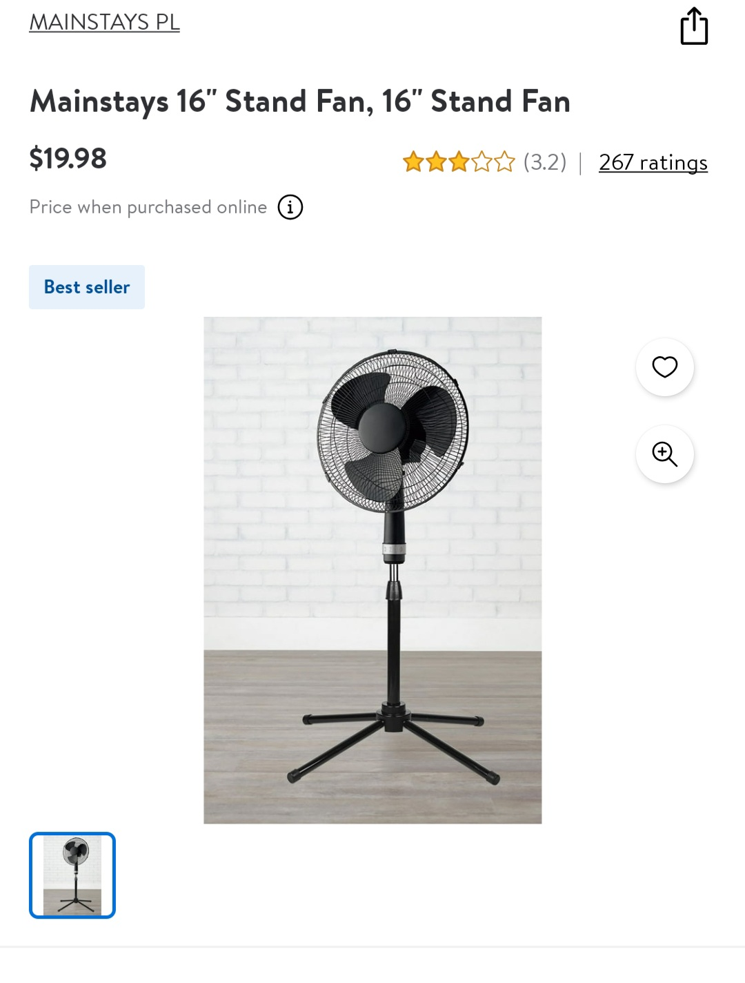 Mainstays 16" Stand Fan - Black - photo 2