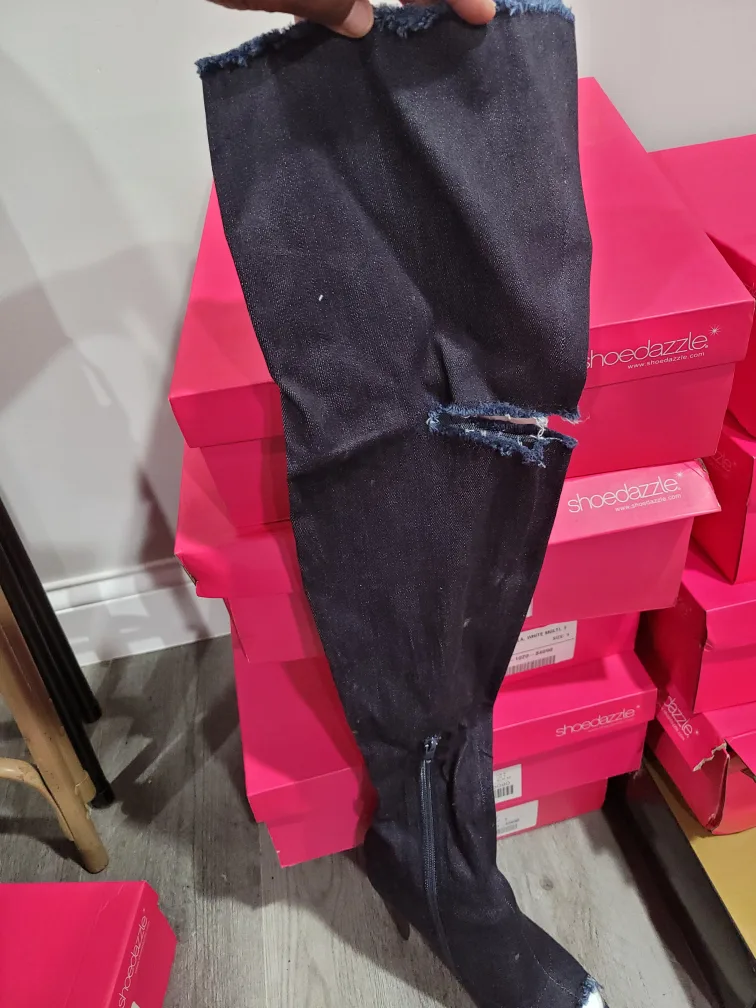 ShoeDazzle Mazara Dark Denim Heeled Boots - Size 9 thumbnail