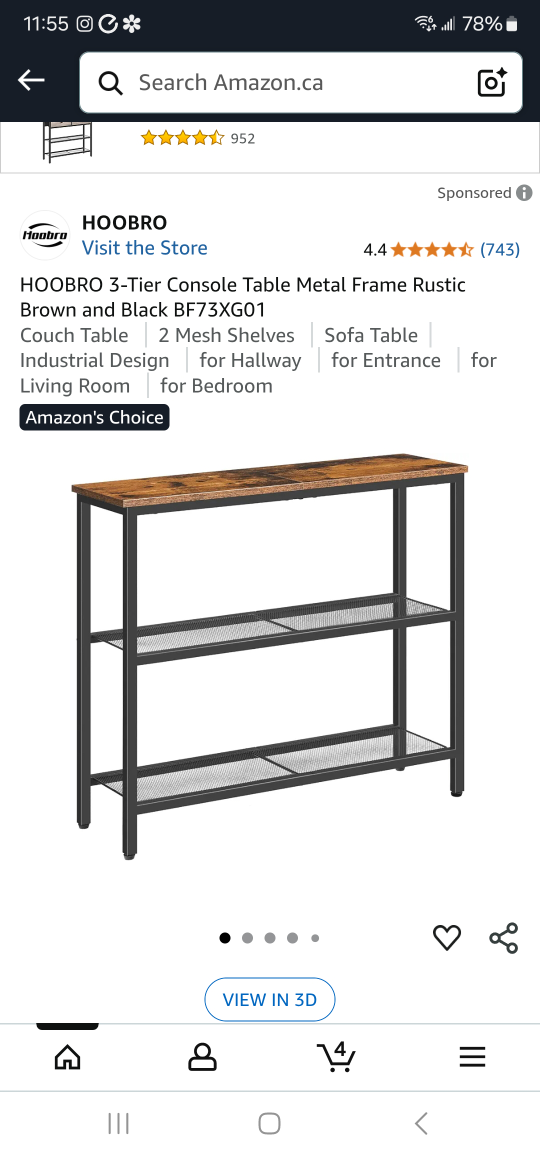HOOBRO 3-Tier Console Table BF73XG01 - Rustic Brown