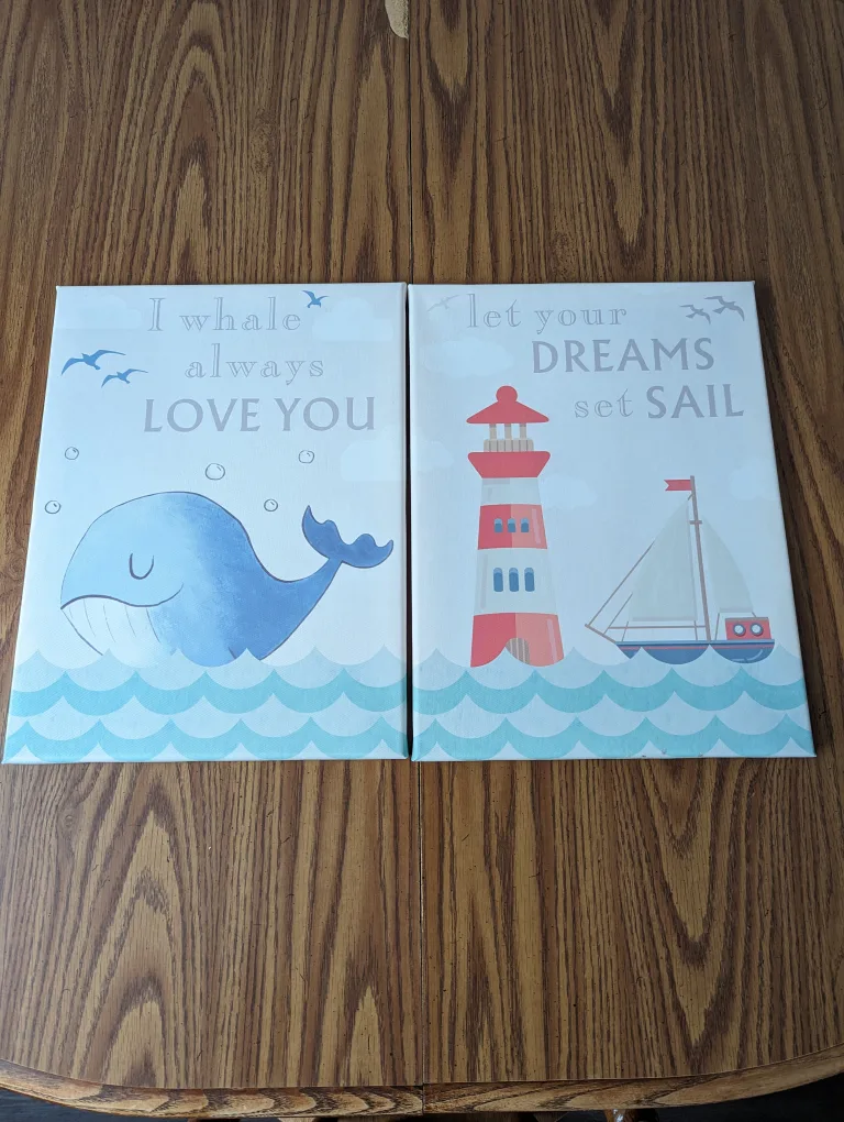 Whale & Lighthouse Canvas Wall Art thumbnail