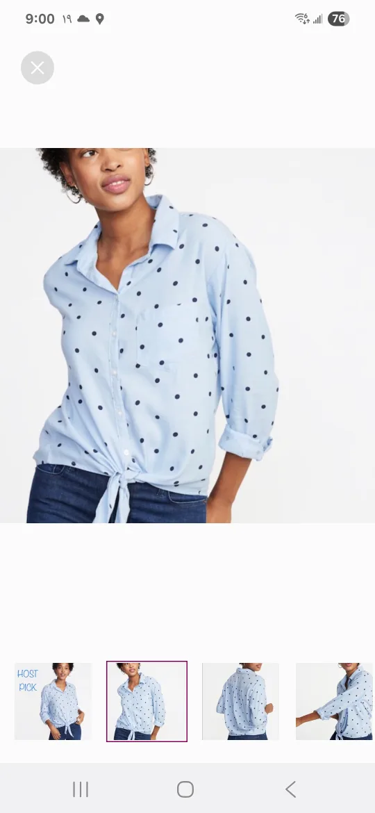 Old Navy Blue Polka Dot Tie-Front Shirt thumbnail