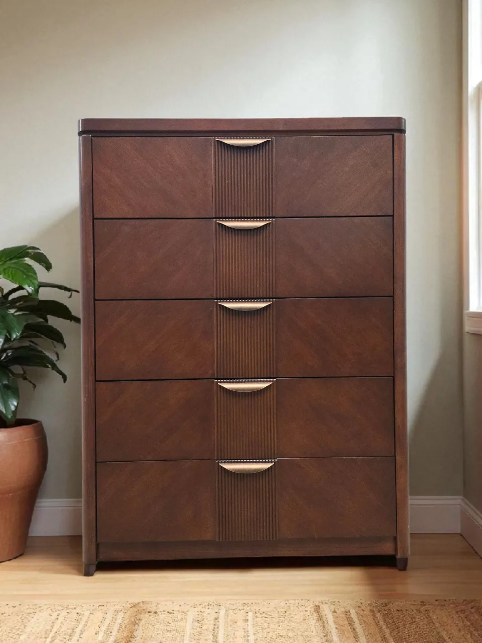 Free Delivery + Vintage Dark Wood 5-Drawer Dresser thumbnail
