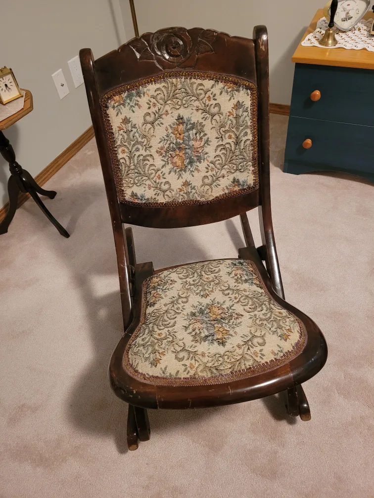 Antique Floral Folding Rocking Chair thumbnail