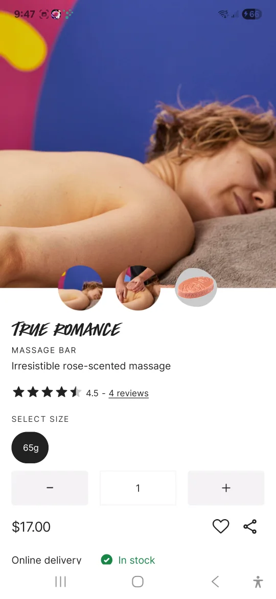 True Romance Massage Bar - Rose Scented, 65g thumbnail