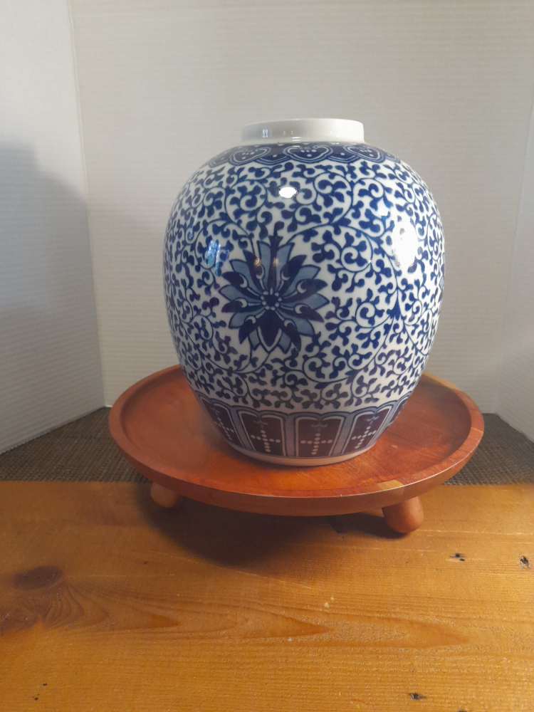 Blue & White Patterned Ceramic Vase