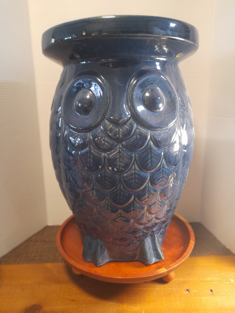 Blue Ceramic Owl Garden Stool - photo 3