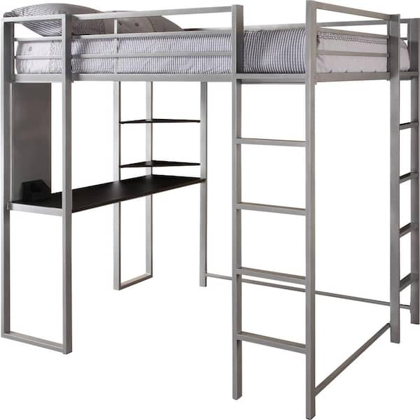 Metal loft bed with desk