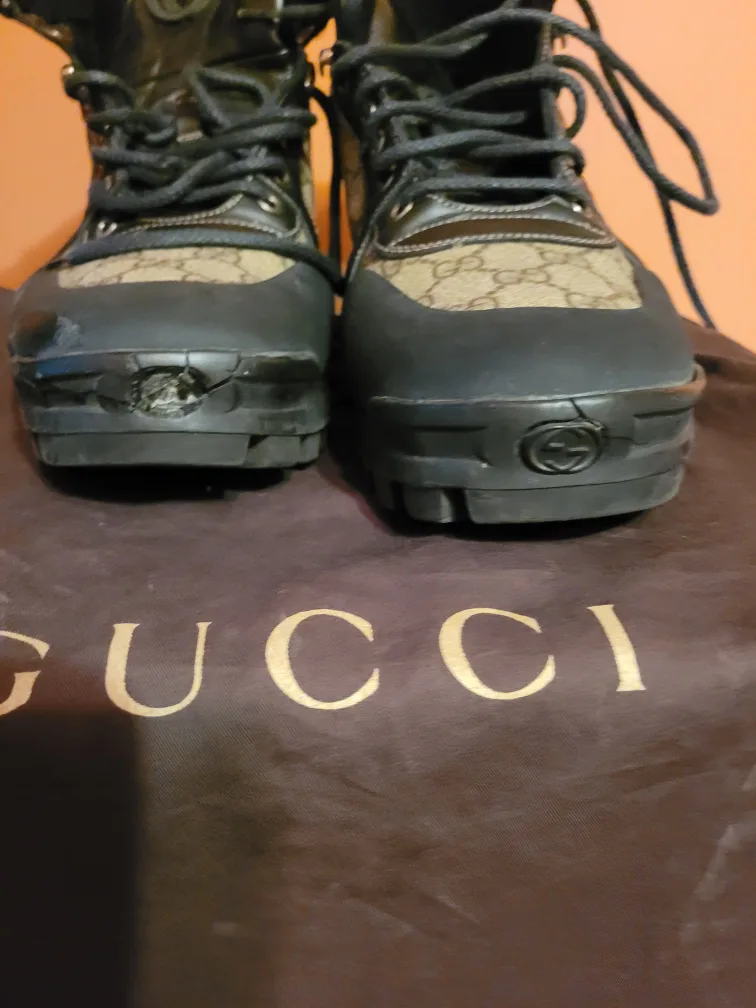 Gucci GG Canvas Lace-Up Boots Size 42 image indicator(2)