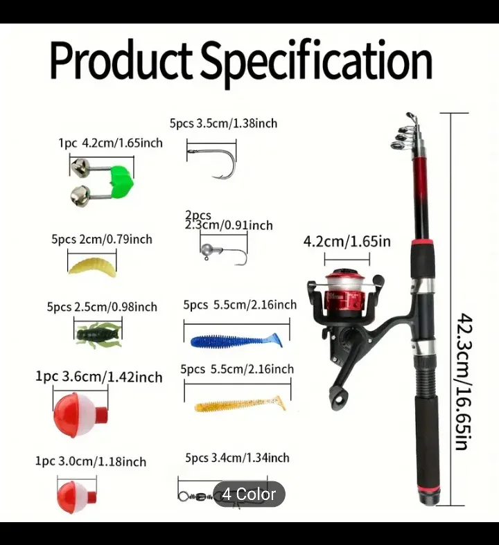 Fishing Rod Reel Baits Lures Combo, NEW, Strong Glass Steel image indicator(9)