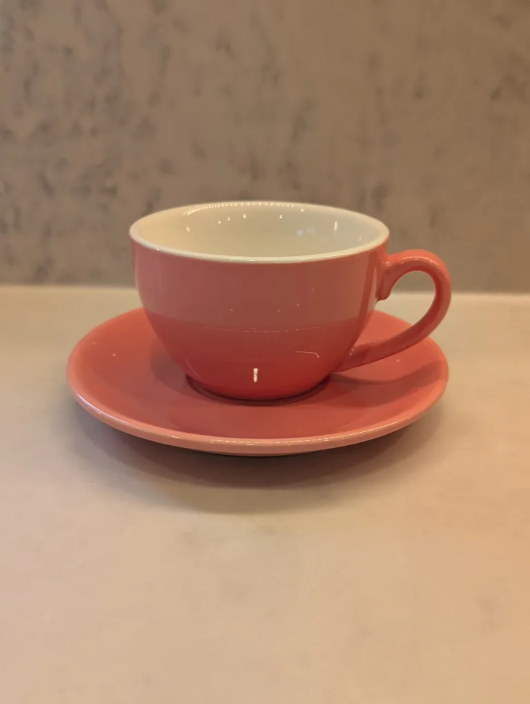 New pink coffee and tea cup with saucer thumbnail