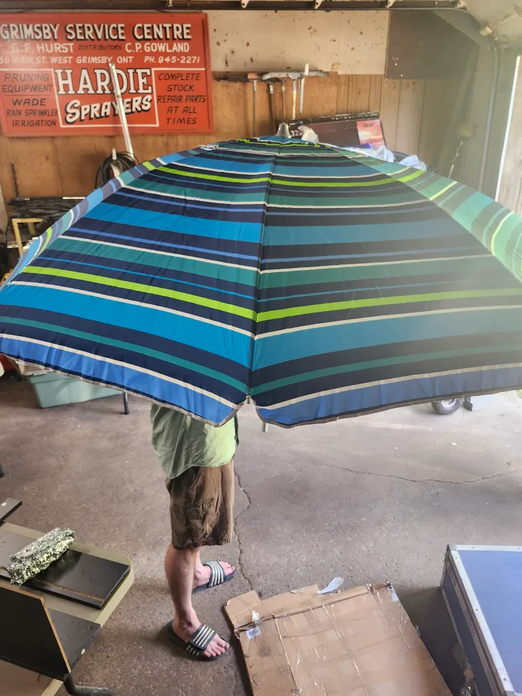 2pk Striped Beach Umbrella - Blue and Rainbow thumbnail