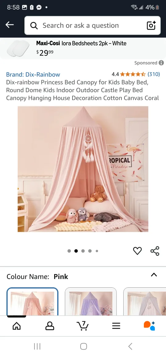 Dix-Rainbow Princess Bed Canopy - Pink (New) thumbnail