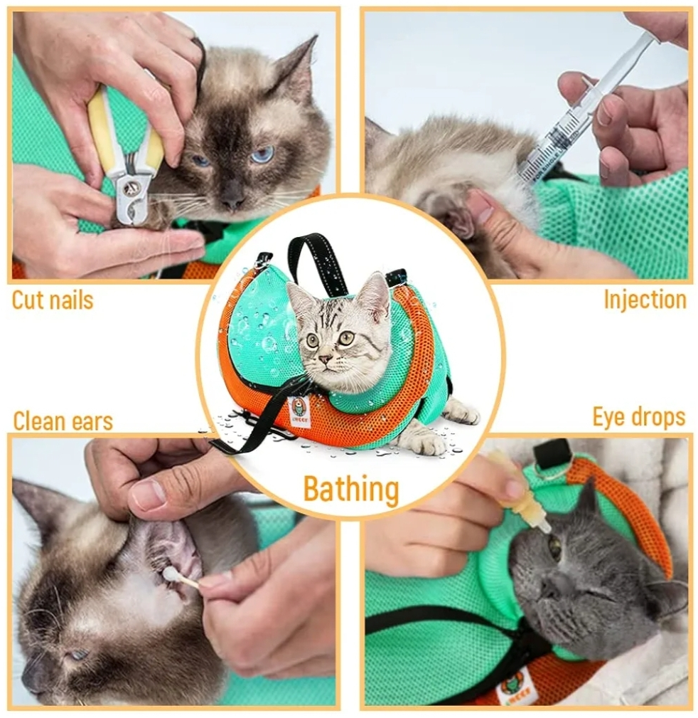 AWOOF Cat Grooming Bag - Mint & Orange - photo 3
