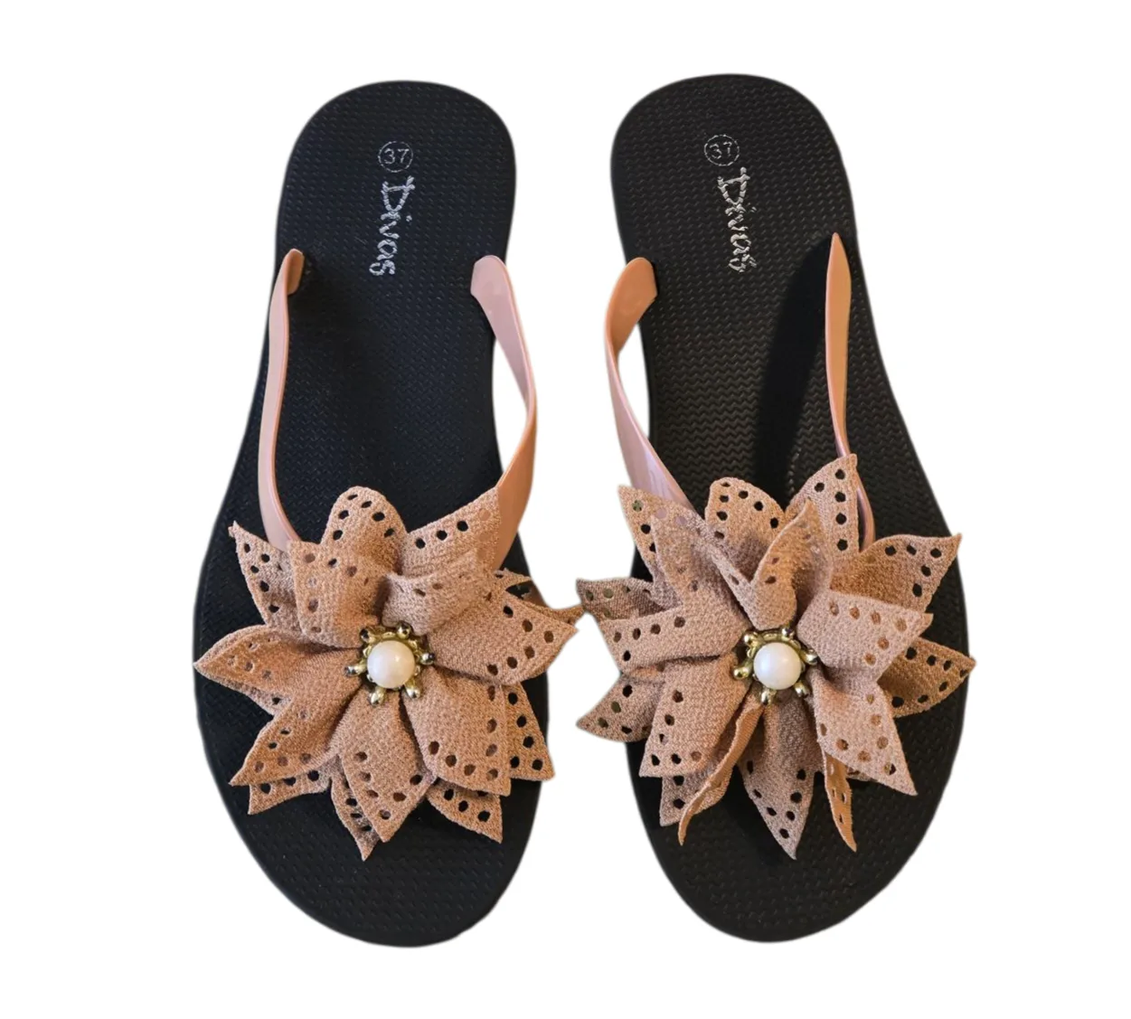 Divas Floral Sandals with Pearl Accent 6 thumbnail