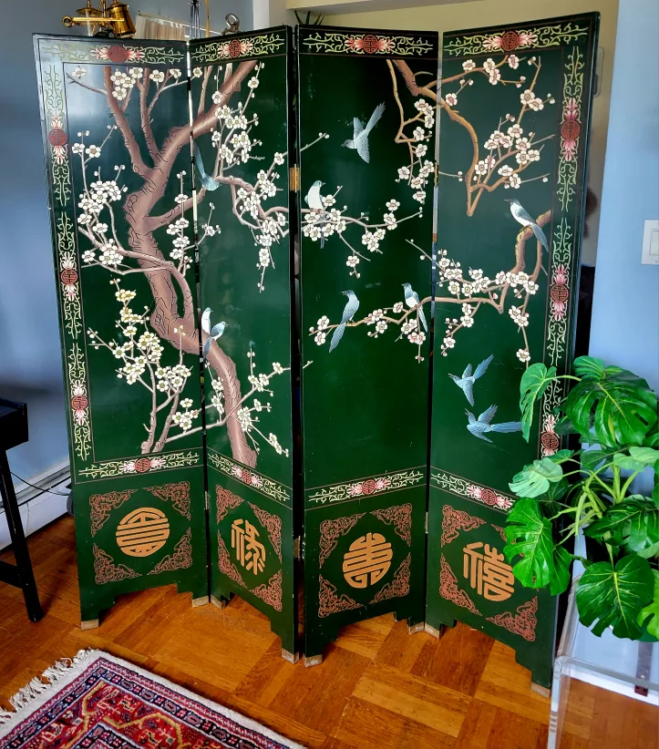 Vintage Hand Painted 4 Panel Room Diver/Partition (72" × 64") thumbnail