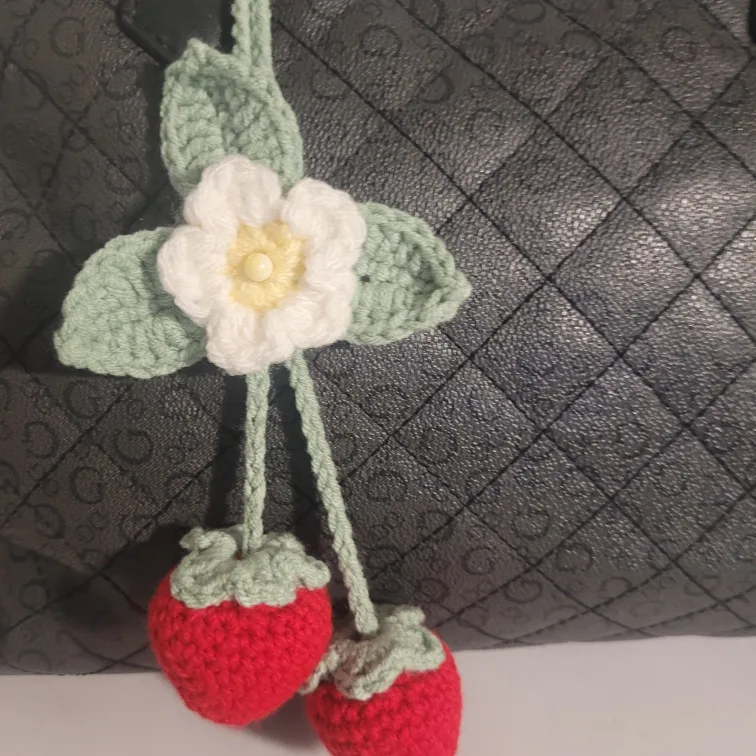Crochet Strawberry Flower Charm thumbnail