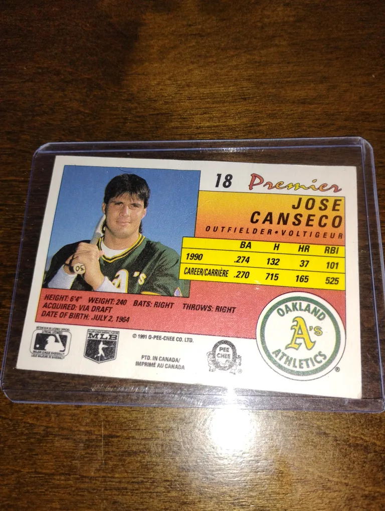 **1991 JOSE CONSECO BASEBALL CARD** image indicator(2)