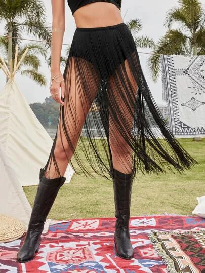 Black Fringe Skirt Cover Up thumbnail