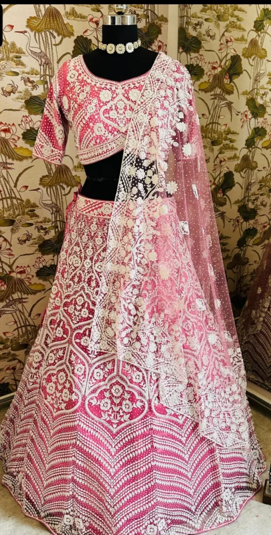 🇨🇦Pink Lehenga with White Embroidery🍁 thumbnail