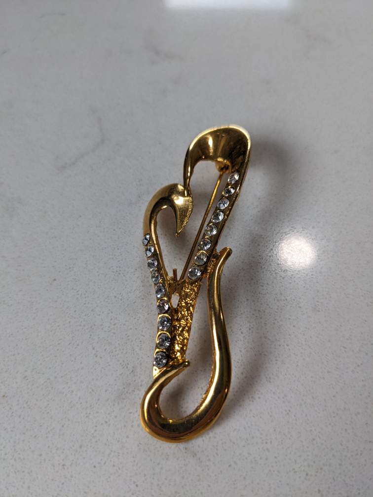 Gold-Tone Rhinestone Brooch