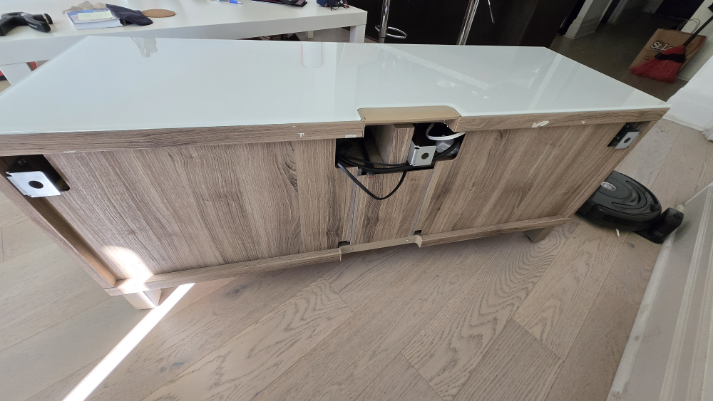Wood & White Glass Top TV Stand