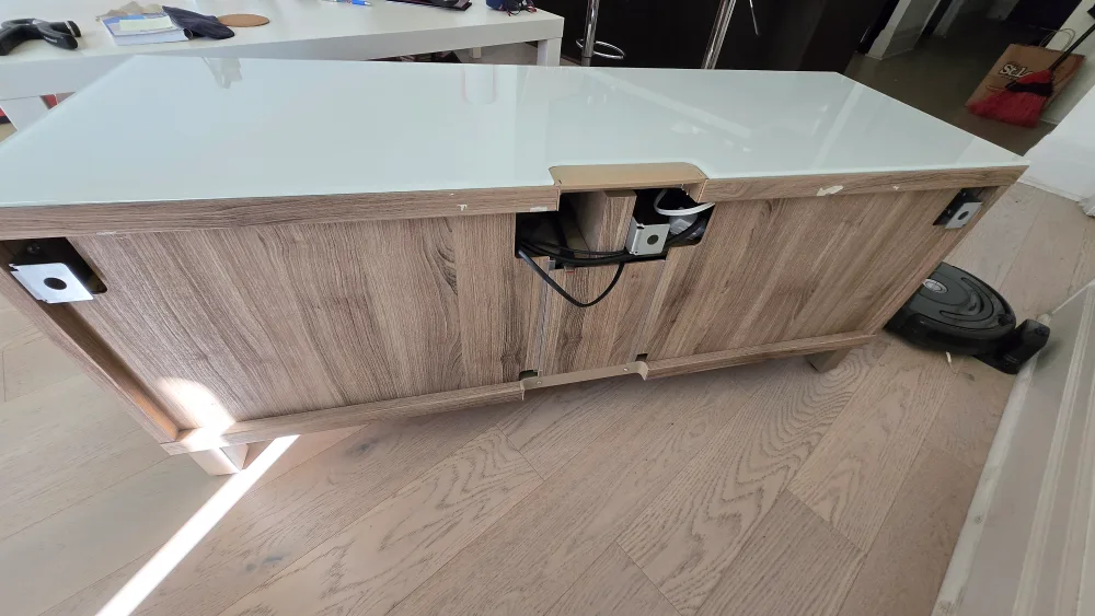 Wood & White Glass Top TV Stand thumbnail