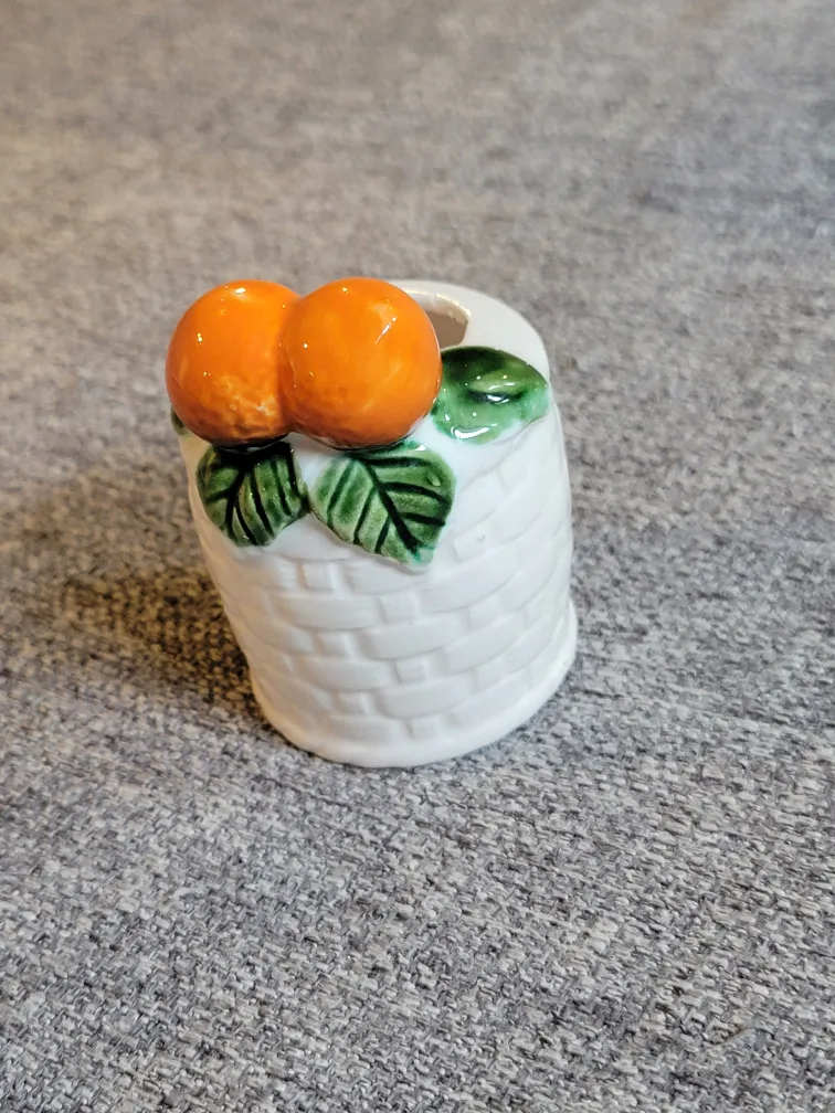 vintage 1960s Basketweave Oranges Toothpick Holder thumbnail