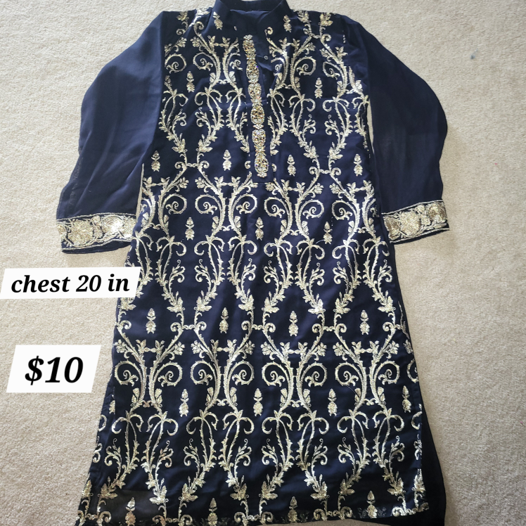 Navy Blue Kurti with Gold Embroidery, Chest 20 in