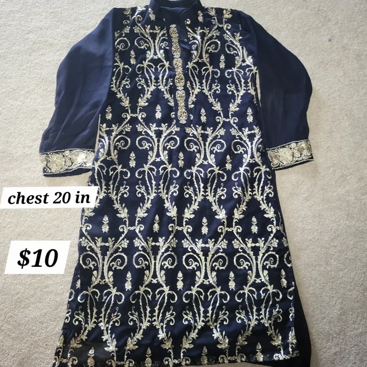 Navy Blue Kurti with Gold Embroidery, Chest 20 in thumbnail