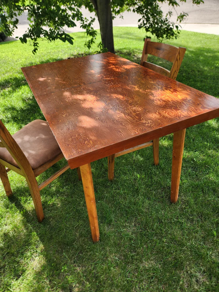 1940's wood Dining Table with 2 wood Chairs thumbnail