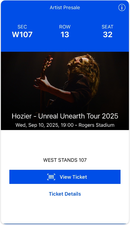 Hozier - Unreal Unearth Tour 2025 Tickets - photo 3