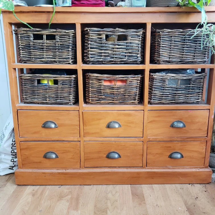 Wooden Cabinet with Wicker Baskets