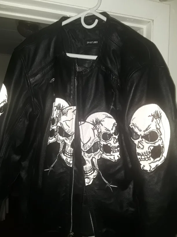 Leather Motorcycle Jacket with Skull Design thumbnail