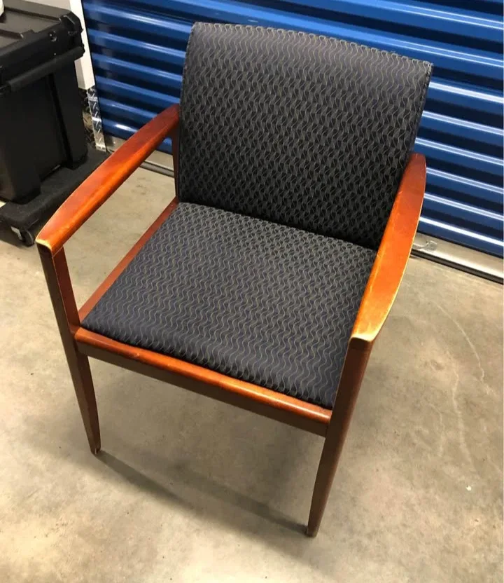 Wooden Armchair with Blue Patterned Cushion thumbnail
