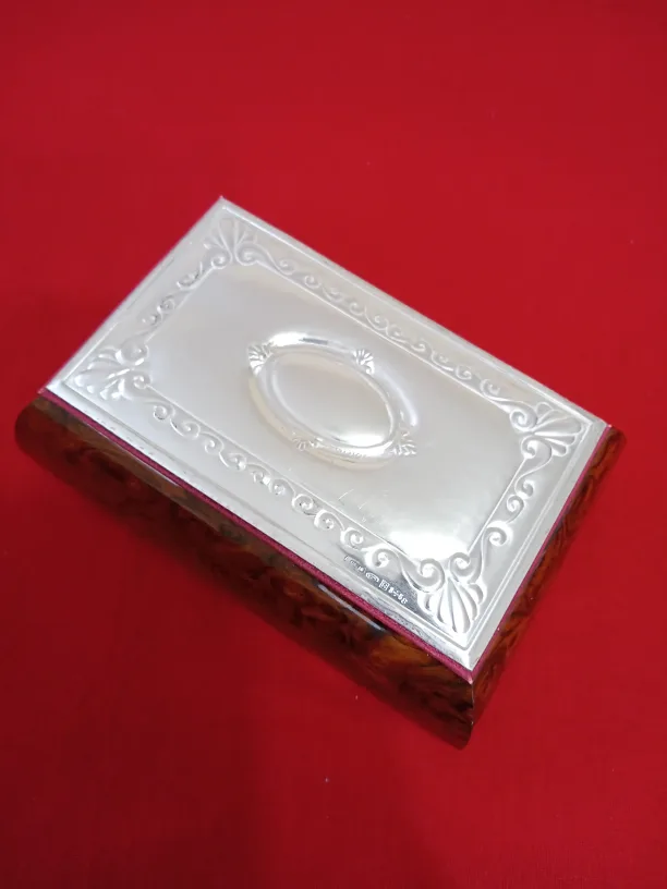 Vintage Silver Plated Wood Jewellery Box thumbnail
