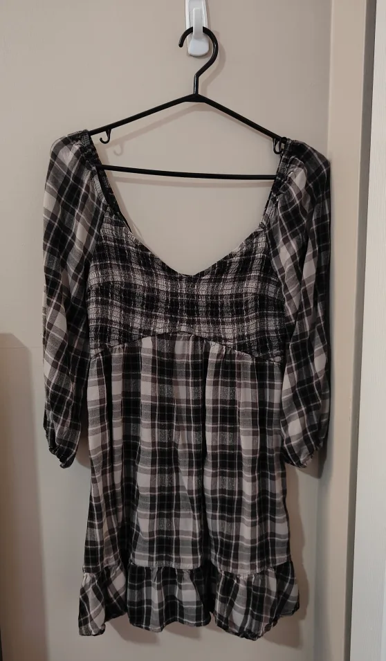 Puff Sleeve Plaid Mini Dress thumbnail