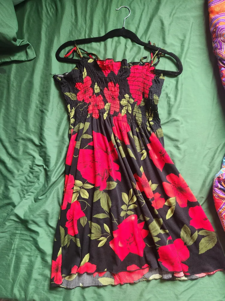 One Size Black and Red Flower Dress thumbnail