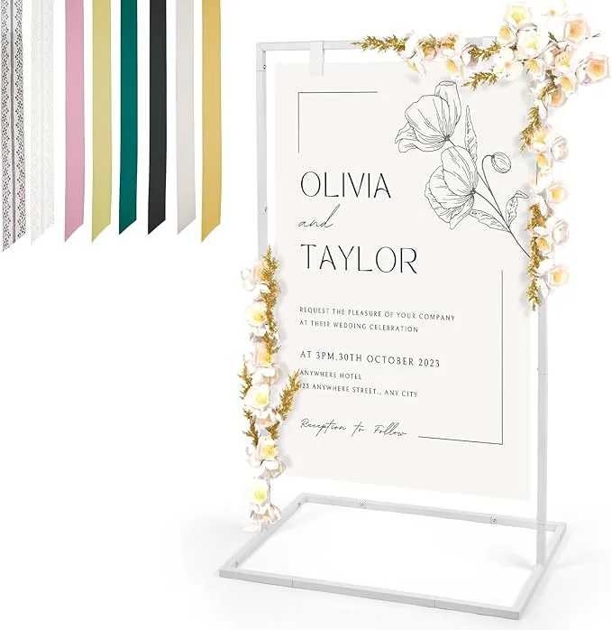 Welcome Sign Stand with Ribbons & Leather Straps 🇨🇦 thumbnail