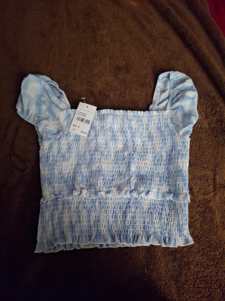 Lush Blue Swirl Smocked Top - Size M thumbnail