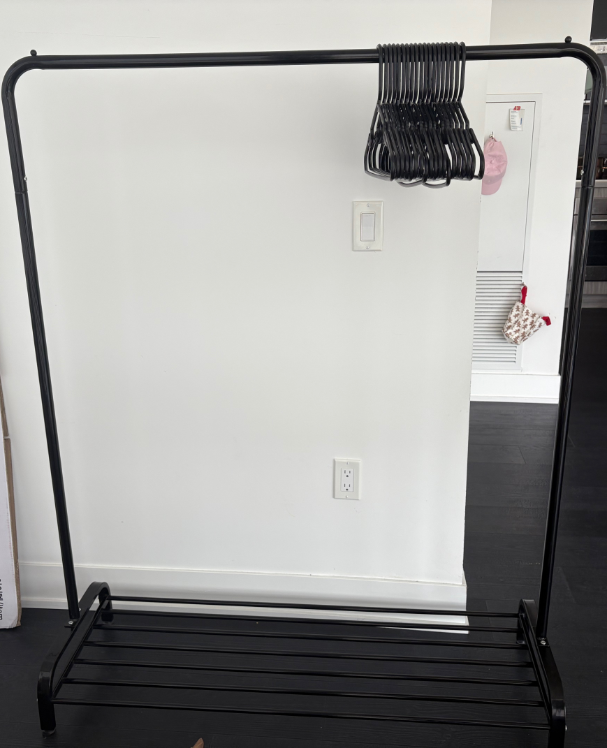 Black Metal Clothes Rack with Shoe Shelf (19 hangers included)
