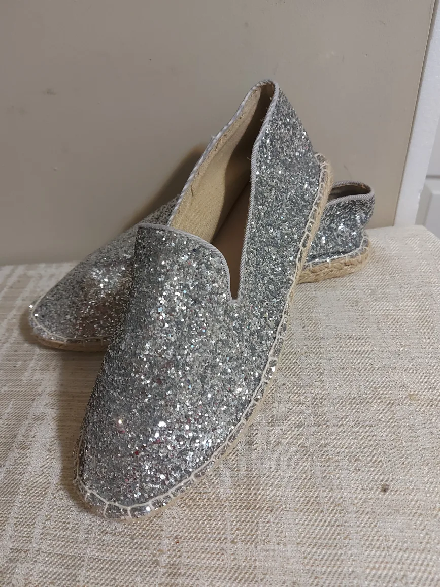 Silver Glitter Espadrille Flats - Size 10 thumbnail