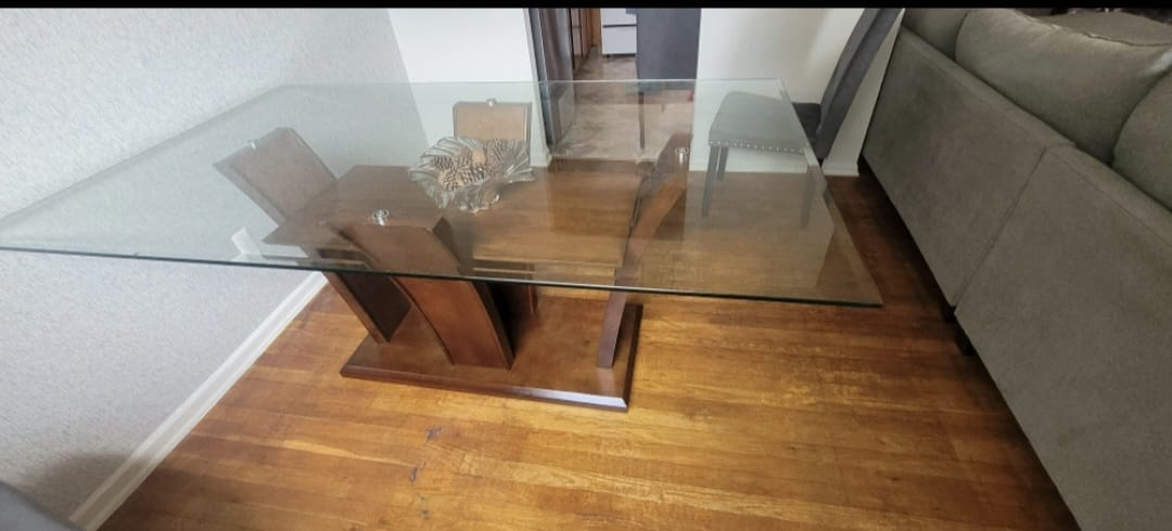 Glass Top Dining Table with Wood Base